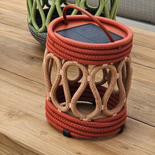 Cord Cylinder Solar LED Lamp - Terracota