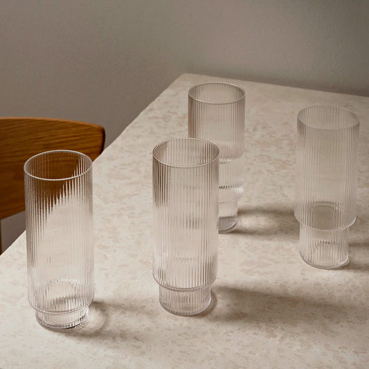 Ripple Long Drink Glasses - Set of 4 - Clear