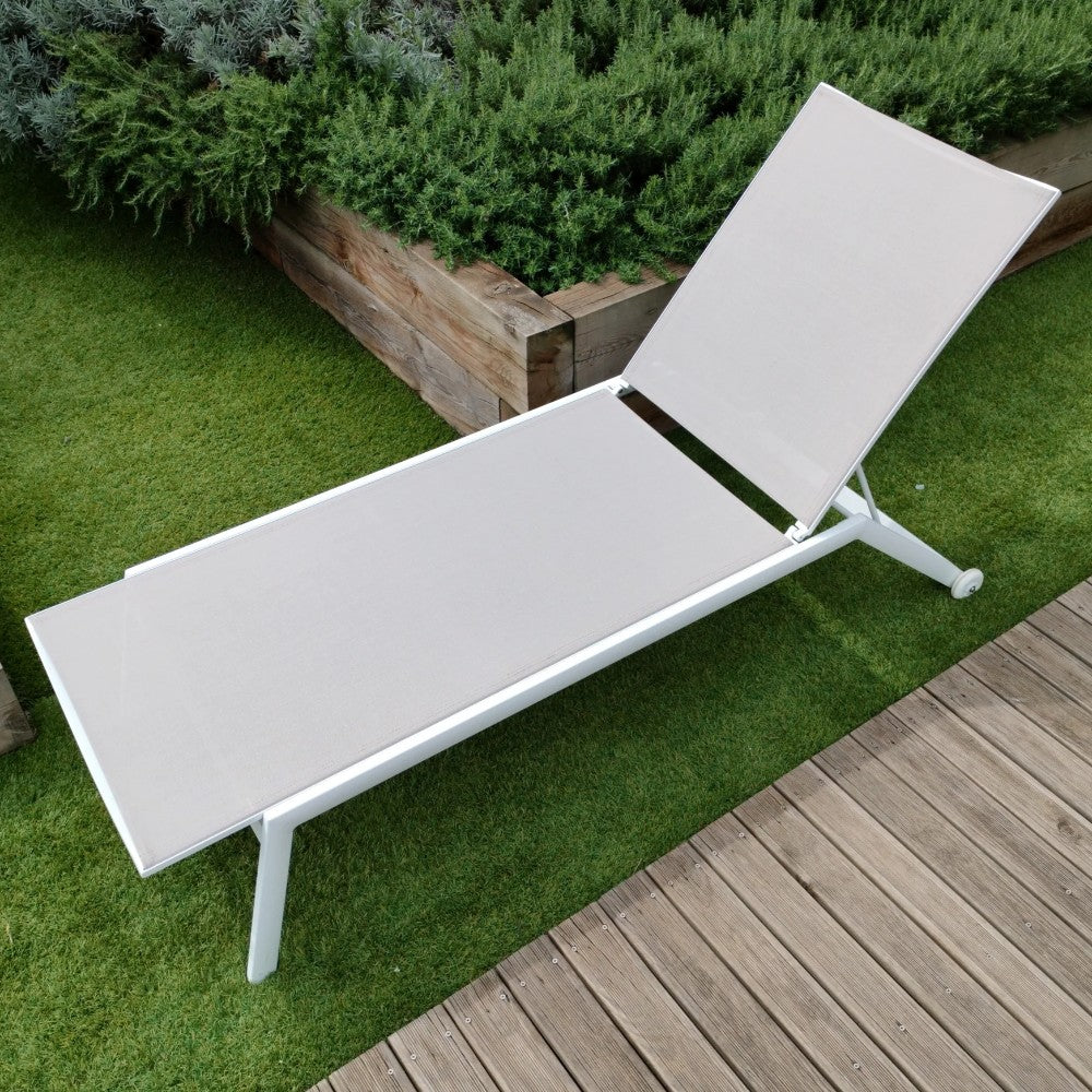 Cannes Stackable Sunlounger - White|Khaki