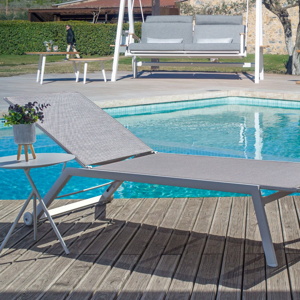 Cannes Stackable Sunlounger - White|Khaki