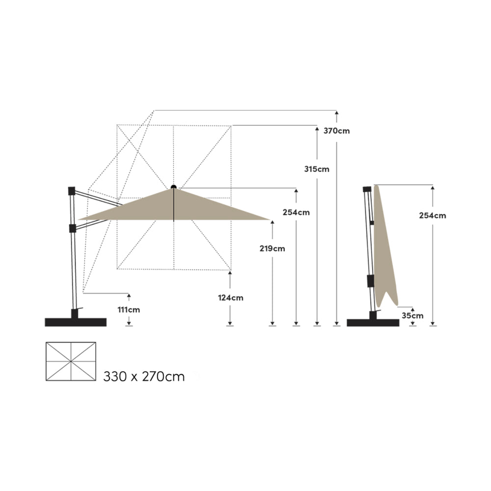 Varioflex Parasol 330x270 cm - Light grey