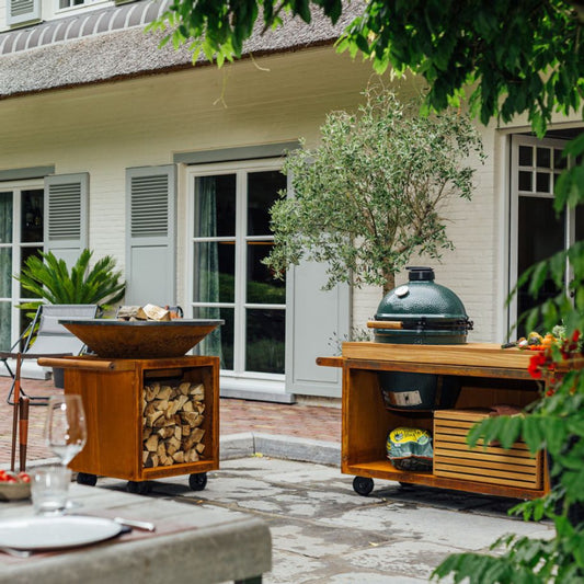 Kamado Table Corten 135 PRO Teak Wood BGE