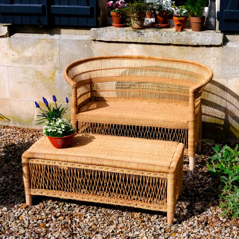 Malawi natural rattan bench 100 x 50 x 40 cm